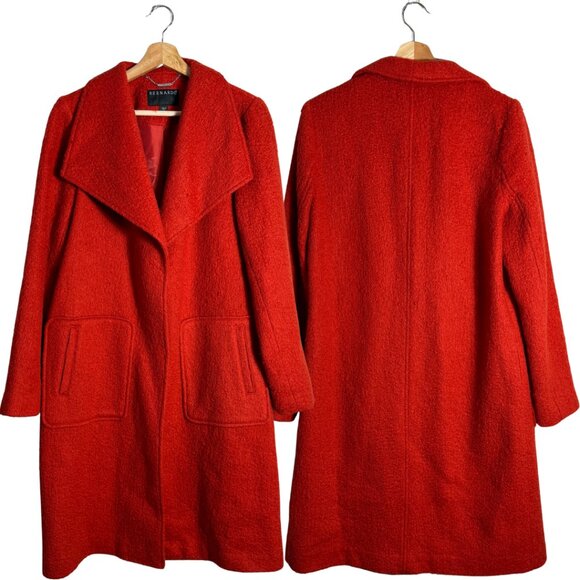 Bernardo Textured Wool Coat Women's Medium Orange Overcoat Pea Coat Jacket Chic - Picture 2 of 15